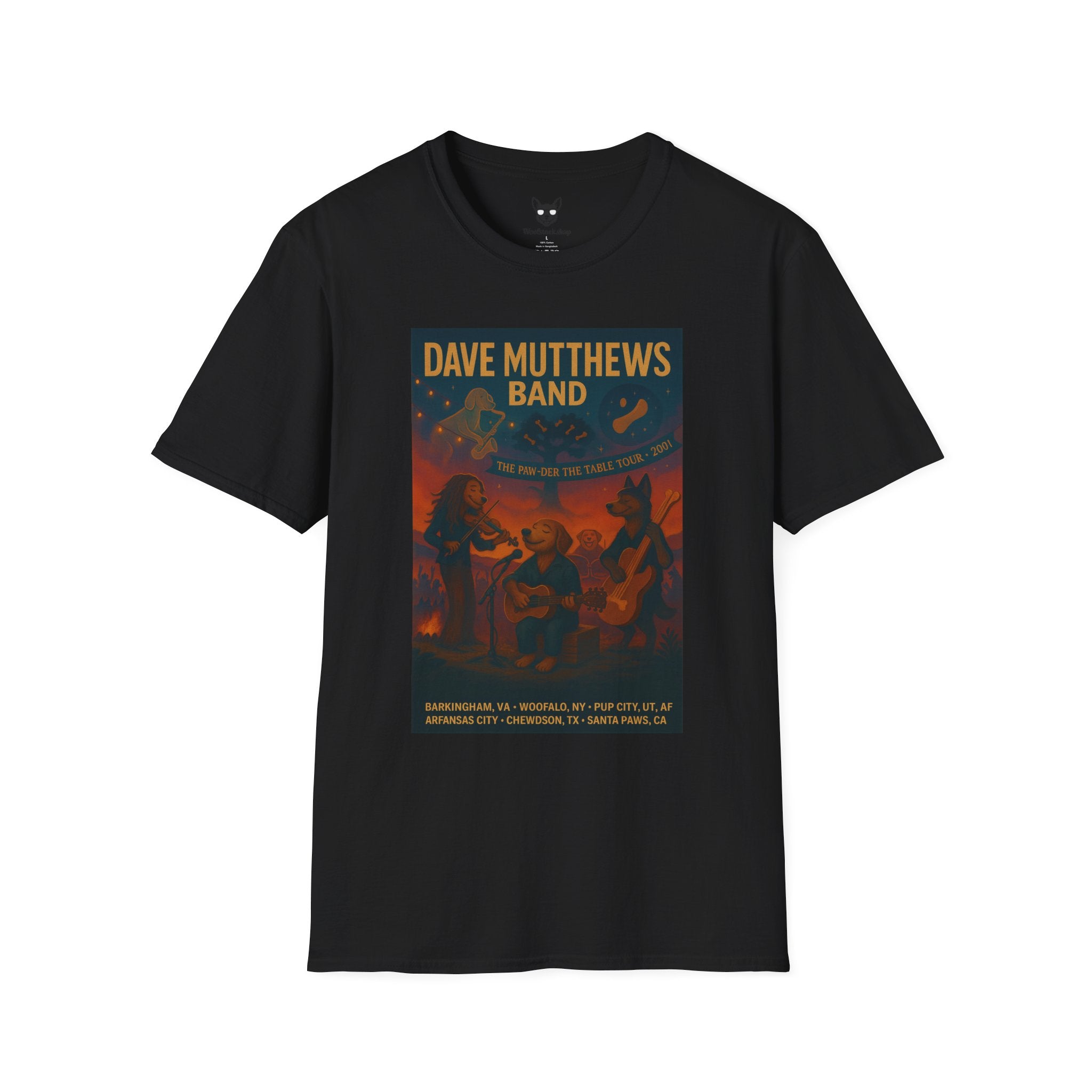 Dave Matthews Band Concert Poster Dog Parody Unisex Softstyle T-Shirt -- Funny Dog Concert Tee for Music and Dog Lovers